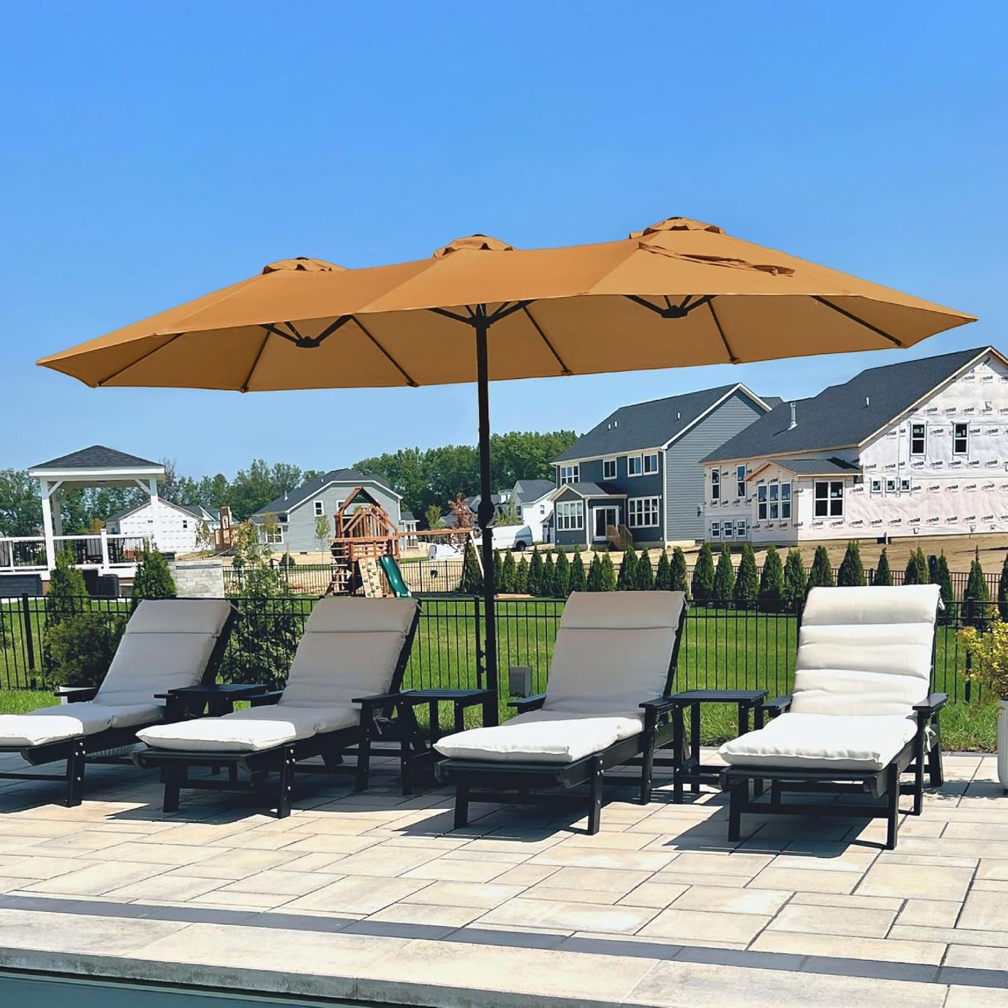 2.7X4.5M Garden Parasol Umbrella for Sun Protection with Base Included and Crank Patio Outdoor Waterproof Umbrella