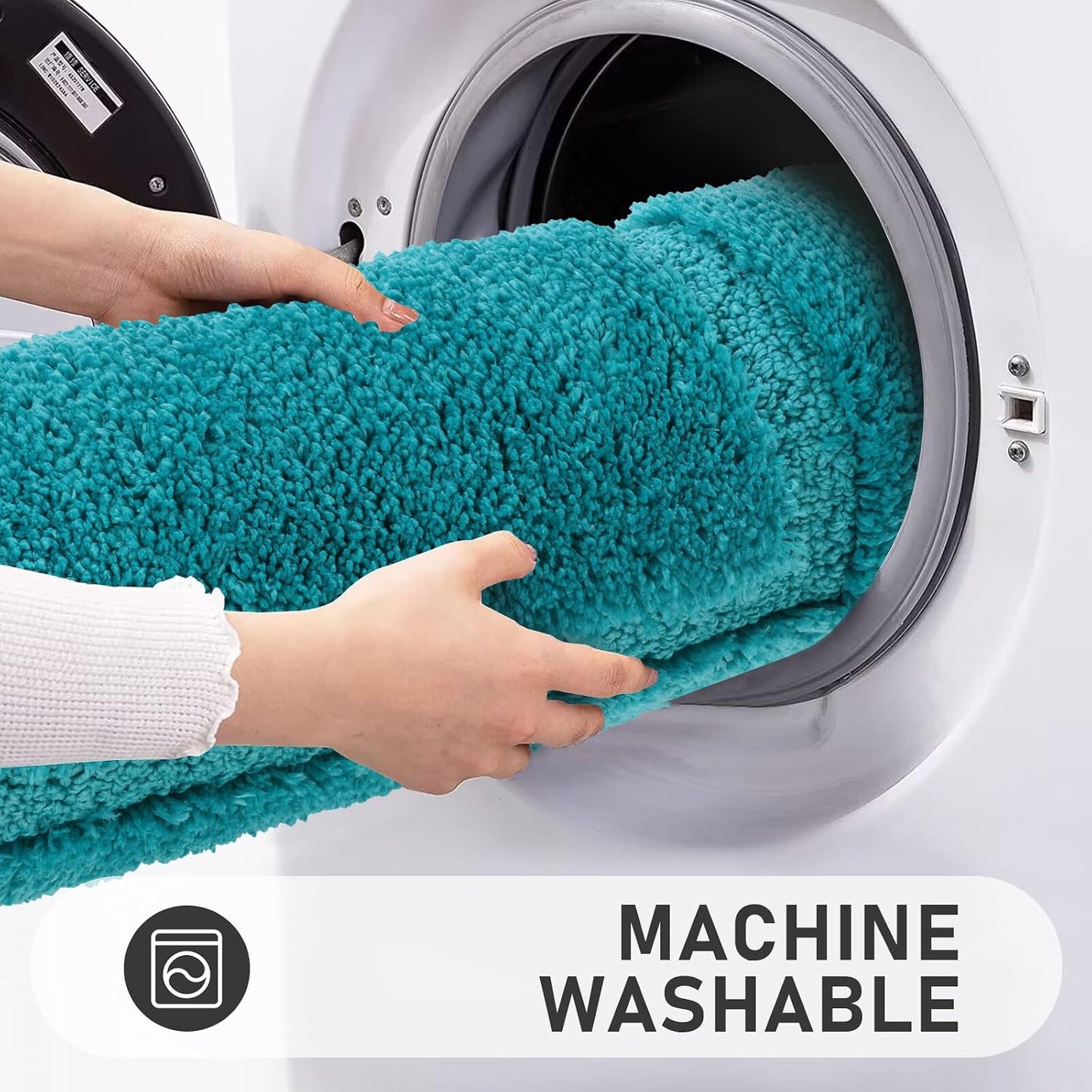 Non Slip Bath Mat Set 3 Piece Shaggy Microfiber Machine Washable Bath Mats with Toilet Rug Absorbent Soft Shower Rug for Bathroom, Turquoise