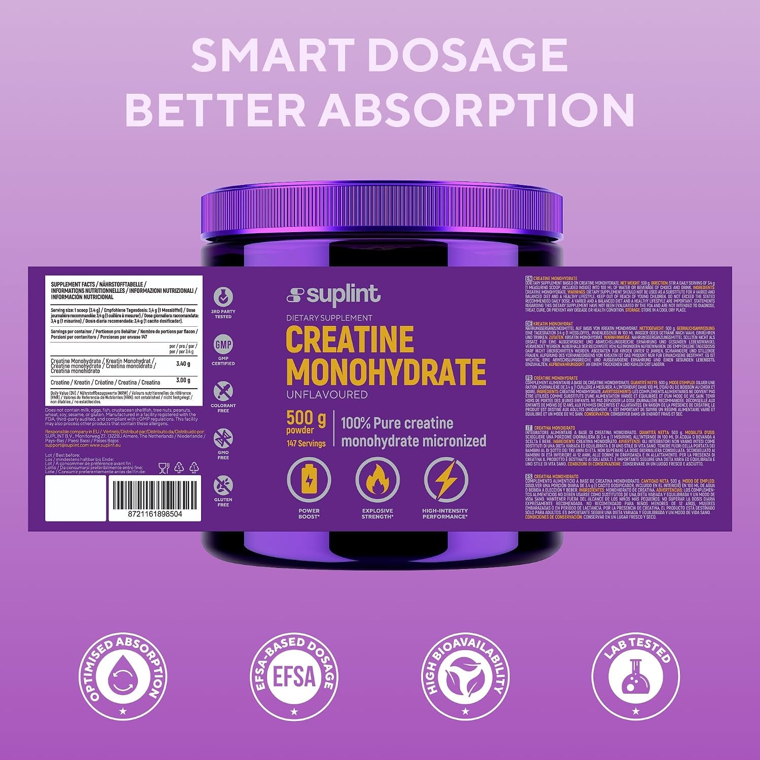 100% Pure Creatine Monohydrate Powder 500 G – 147 Servings