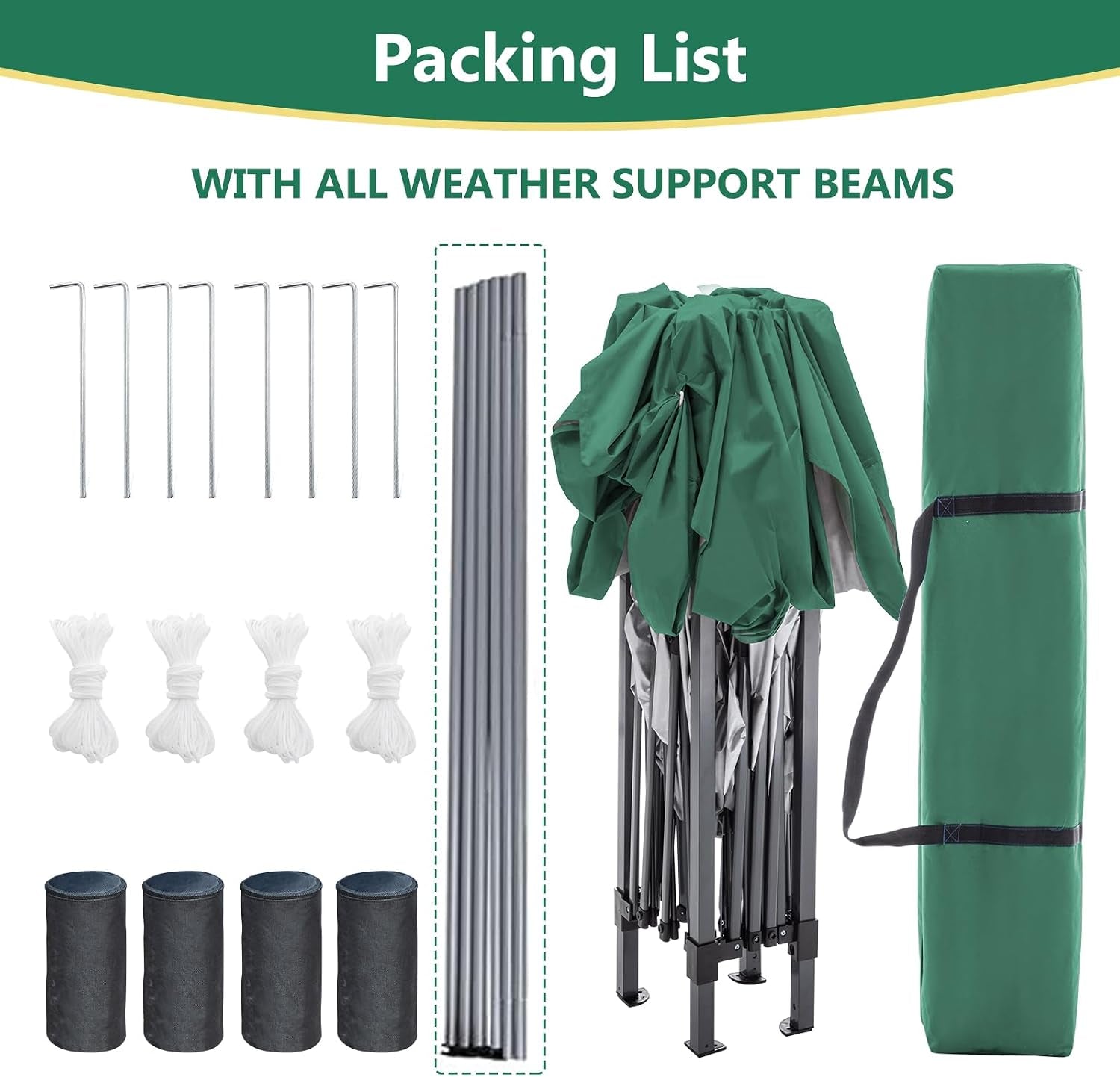 Pop up Gazebo with Sides, 3M X 3M Waterproof with 2 Free Weather Support Beams 4 Gazebo Weight Bags. Garden Canopy Outdoor, Party Tent, 260G Polyester Powder Coated Steel Frame. GREEN