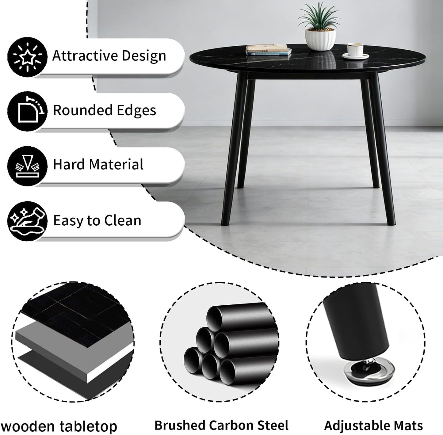 Dining Table and Chairs Set 4, Modern Wooden Small Kitchen Dining Table with 4 Faux Leather Chairs for Small Space Home Apartment, Living Room Office