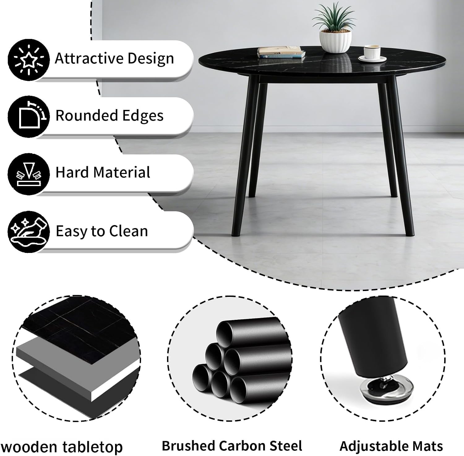 Dining Table and Chairs Set 4, Modern Wooden Small Kitchen Dining Table with 4 Faux Leather Chairs for Small Space Home Apartment, Living Room Office