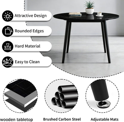 Dining Table and Chairs Set 4, Modern Wooden Small Kitchen Dining Table with 4 Faux Leather Chairs for Small Space Home Apartment, Living Room Office