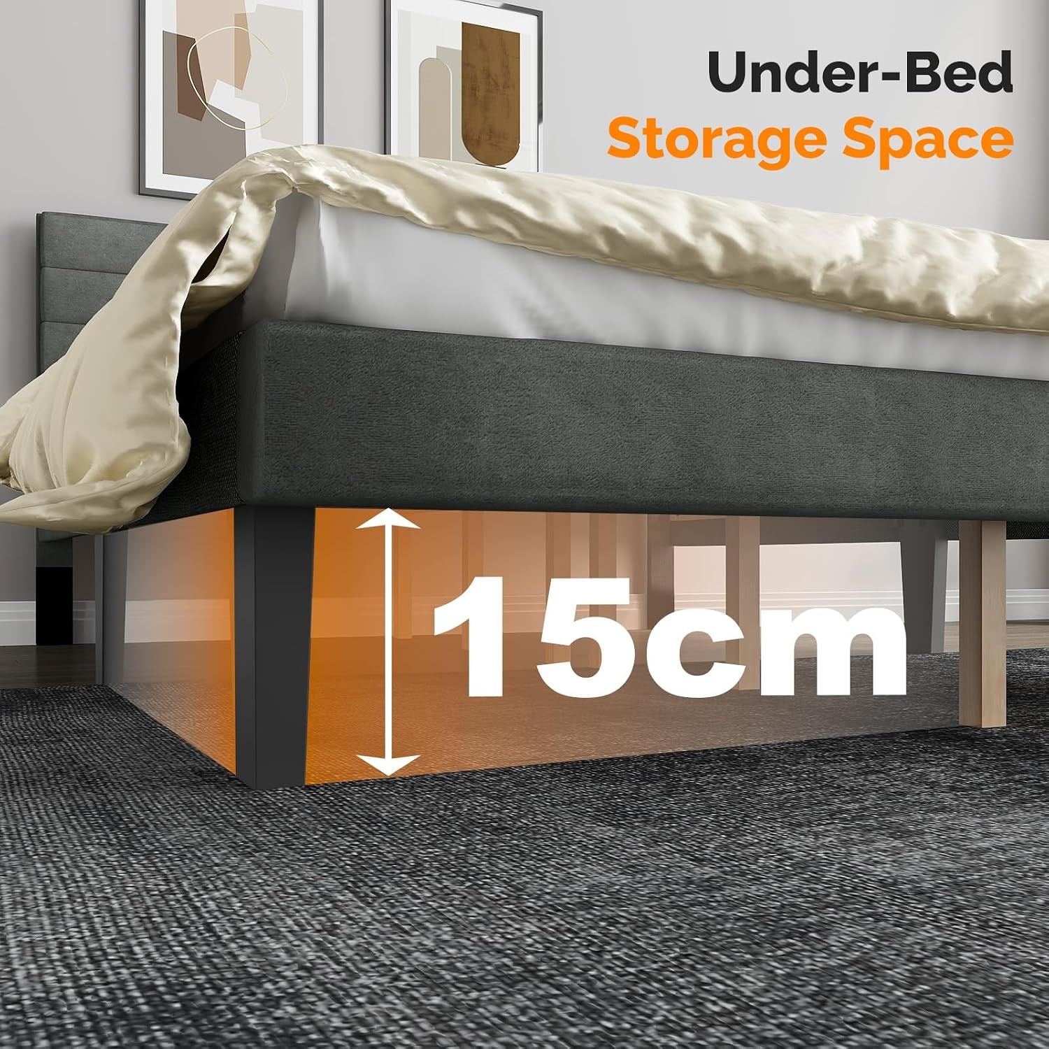 5Ft King Bed Frame, Noise-Free Upholstered Platform Bed with Adjustable Headboard & under Bed Storage - Sturdy Wooden Slat Support - No Box Spring Needed, Velvet, Dark Grey, 150 X 200 Cm