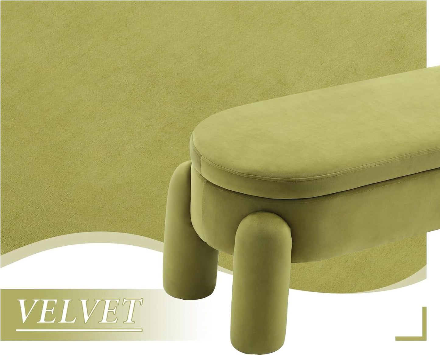 Upholstered Storage Ottoman Seat Velvet Window Bench Corner Bench for Bedroom Living Room (Green)