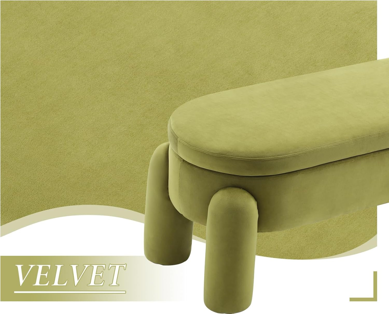 Upholstered Storage Ottoman Seat Velvet Window Bench Corner Bench for Bedroom Living Room (Green)