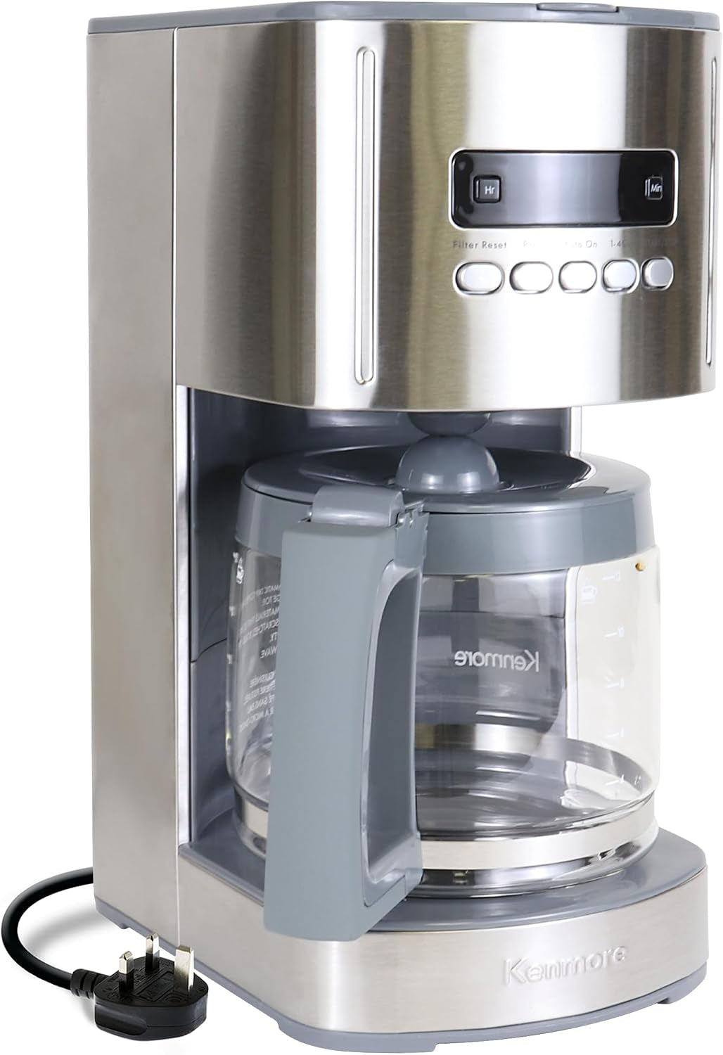 Kenmore Filter Coffee Machines 12-Cup Drip Coffee Makers with 1.8L Glass Pot for Ground Coffee Digital Display Programmable Timer Auto Shut off Warming Plate Reusable Filter Kitchen Appliances Silver