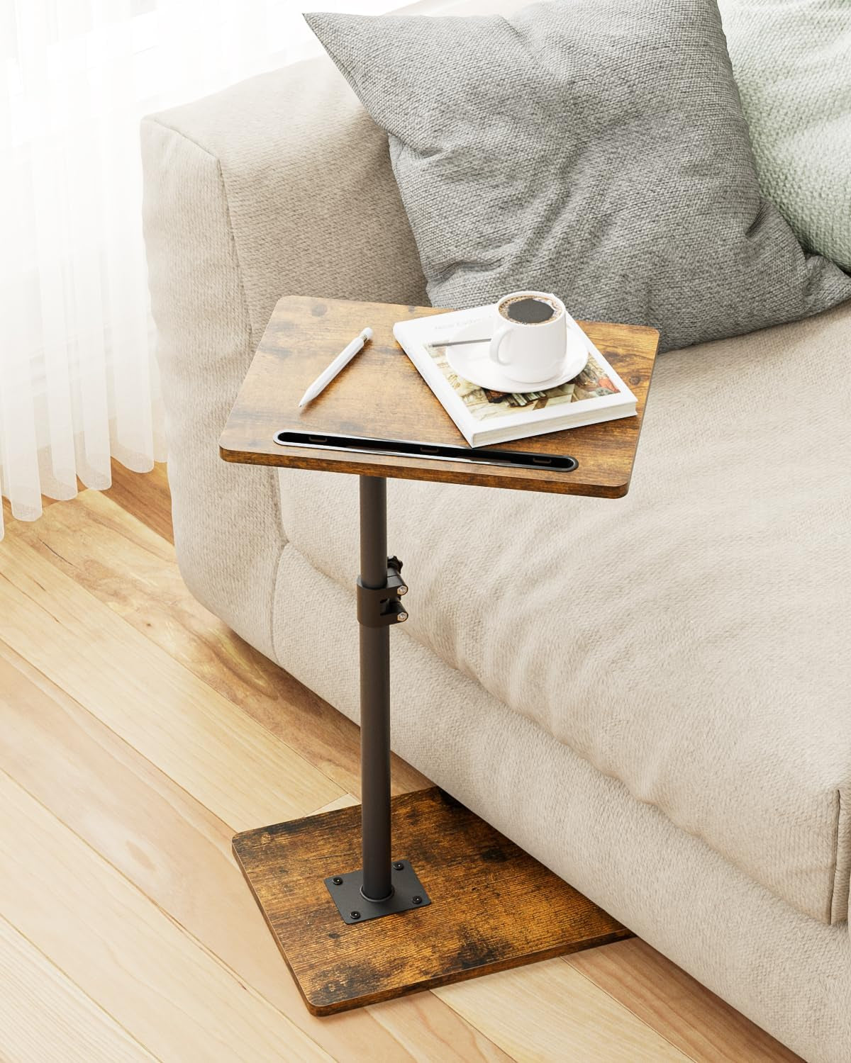 Side Table, C-Shaped Adjustable Sofa Table, 360°Swivel Coffee Tables,40X30X(45-83) Cm,Small End Tables Bedside for Living Room, Bedroom(Black)