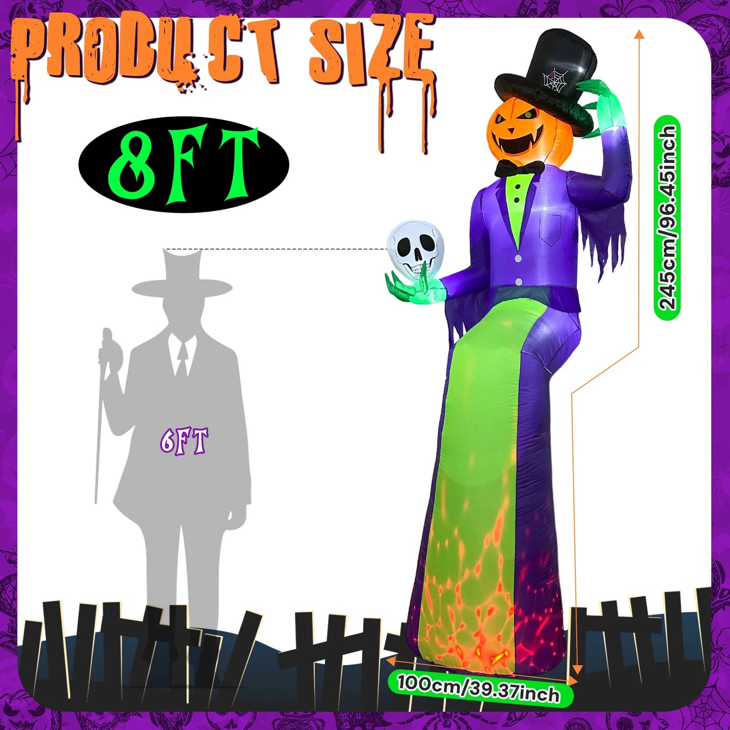 10FT Giant Halloween Inflatables, Scary Sitting Inflatable Pumpkin Decorations Outdoor for Roof Balcony Lawn Garden Yard Decor