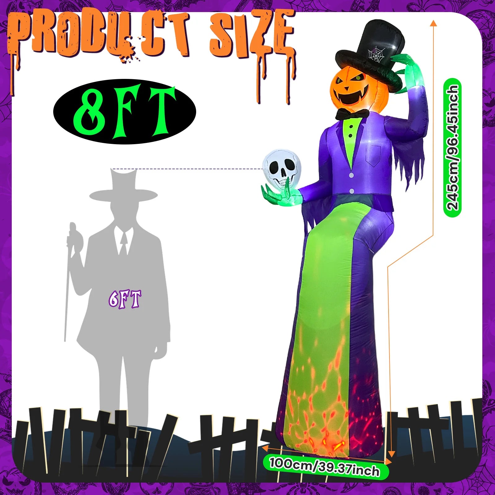 10FT Giant Halloween Inflatables, Scary Sitting Inflatable Pumpkin Decorations Outdoor for Roof Balcony Lawn Garden Yard Decor