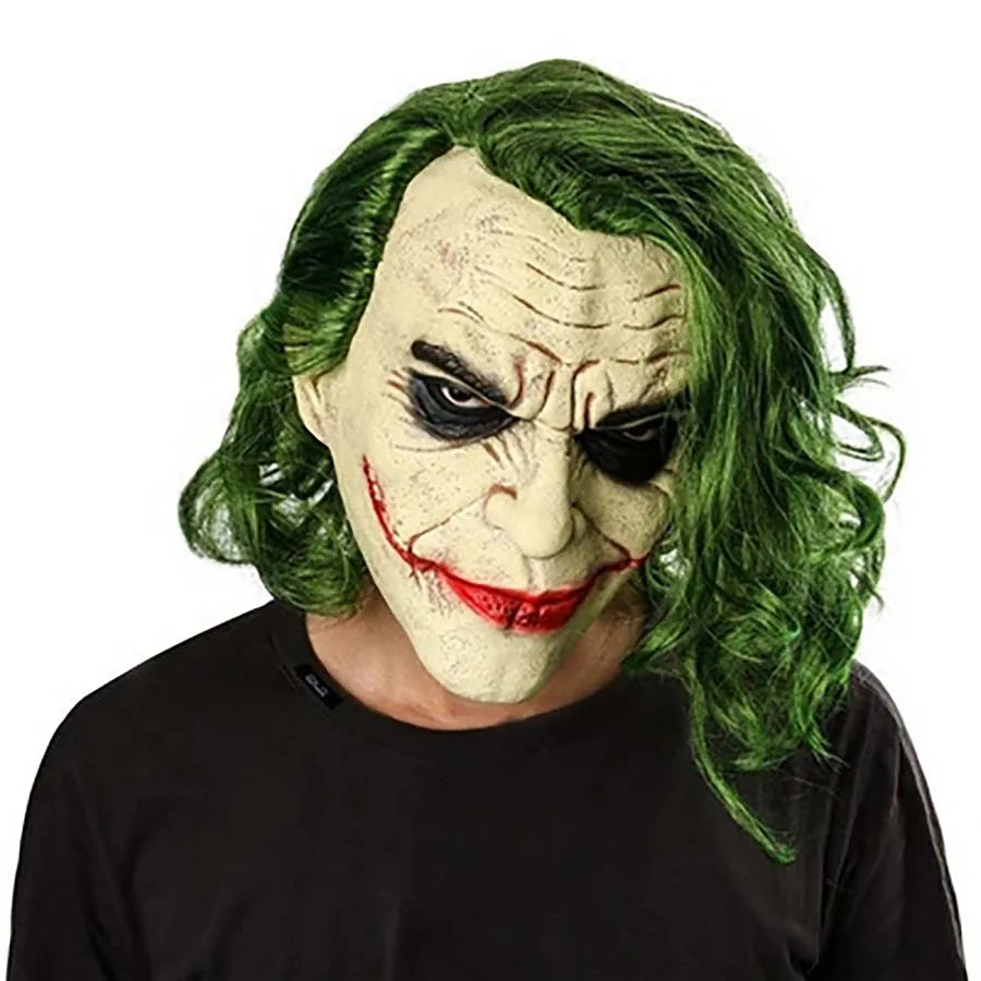 Halloween Latex Clown Mask Bat Knight Cosplay Horror Scary Joker Masks with Green Hair Wig Party Roleplay Cosplay Costume Props
