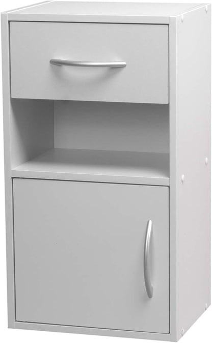 1 Door 1 Drawer Wooden Bedroom Bedside Cabinet Shelf Nightstand Side Table Unit (White)