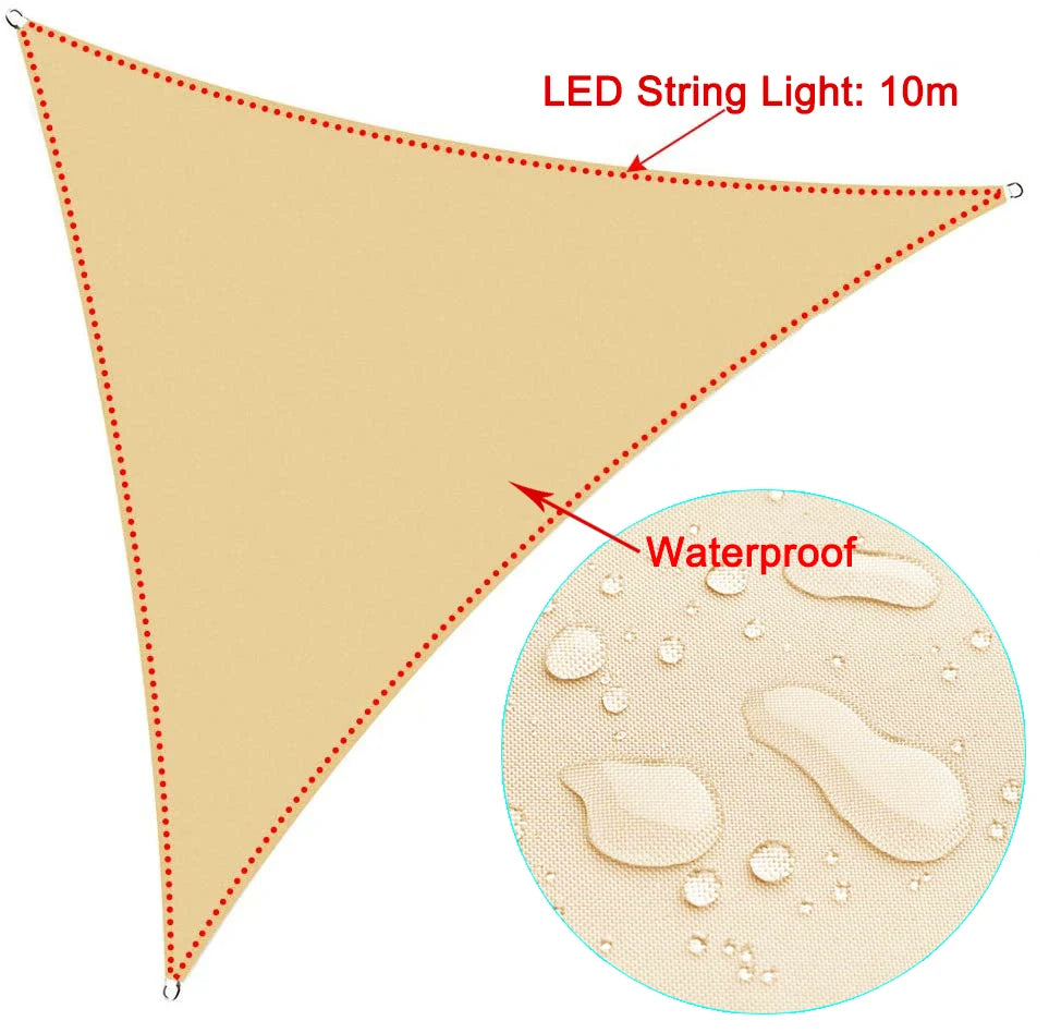 3X3X3M Triangle Sun Shelter Shade Sail LED Light String Awnings Outdoor Romantic Warm Waterproof Gazebo Garden YARD Sail Awning