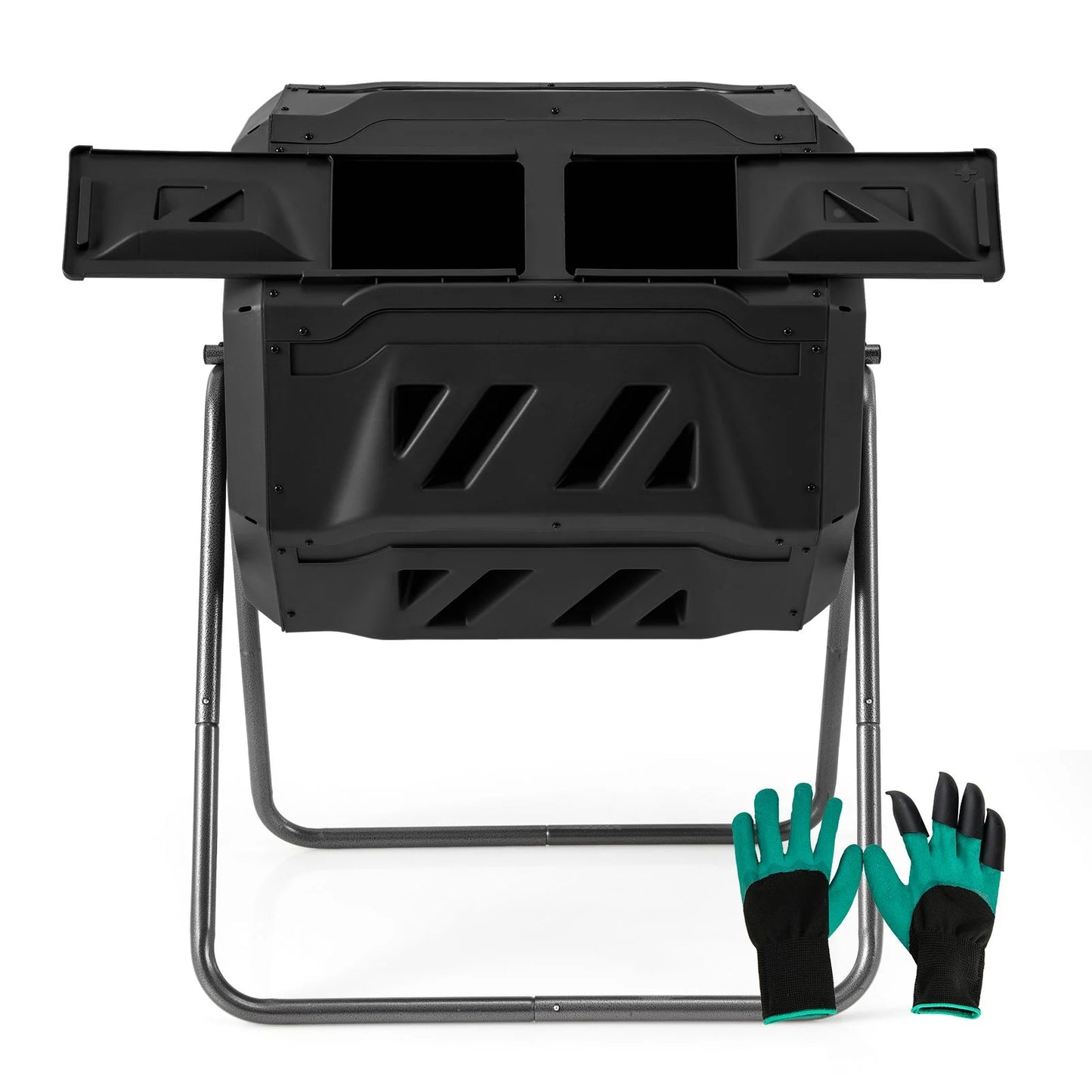 Compost Bin 160L Dual Chamber Composting Tumbler with Sliding Doors