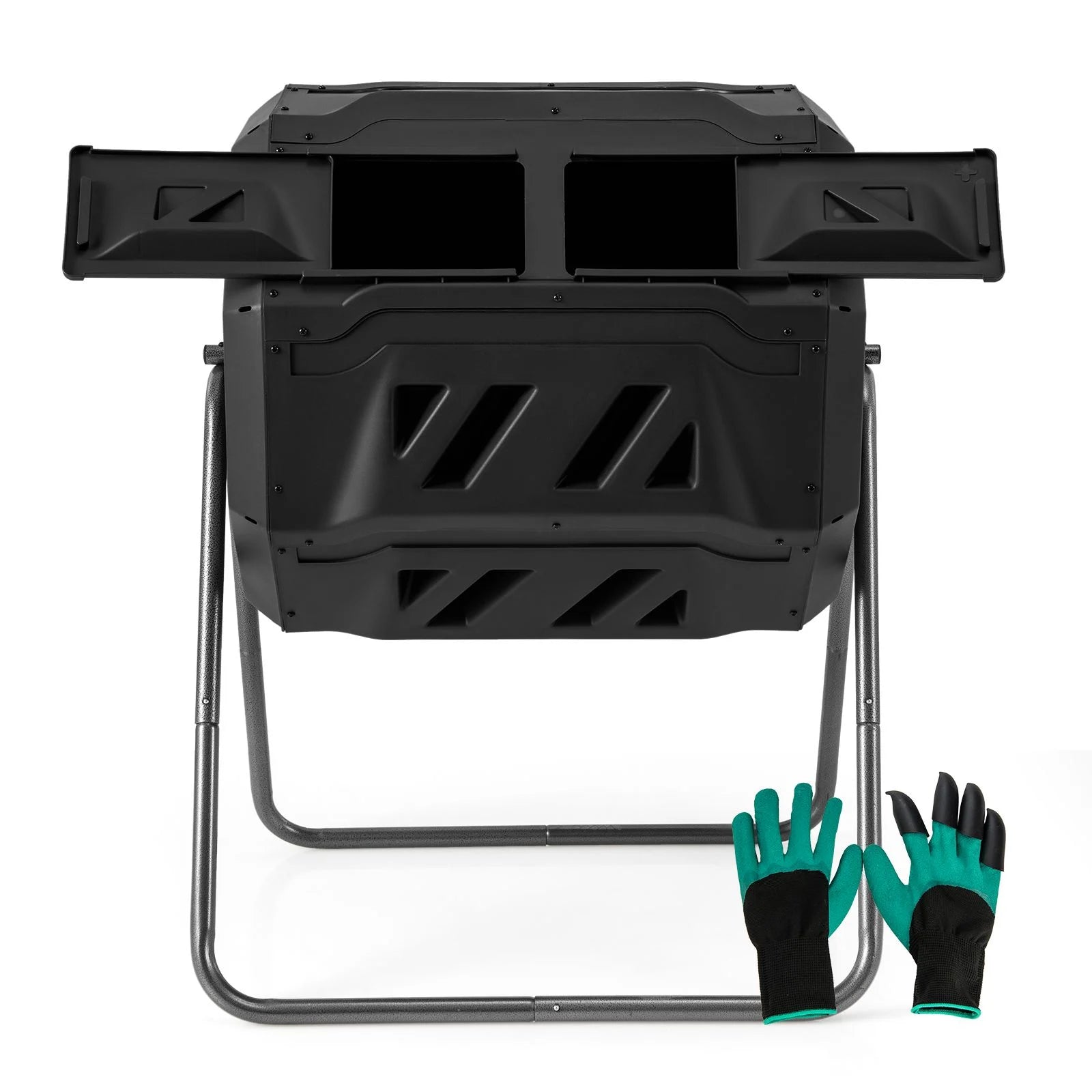 Compost Bin 160L Dual Chamber Composting Tumbler with Sliding Doors