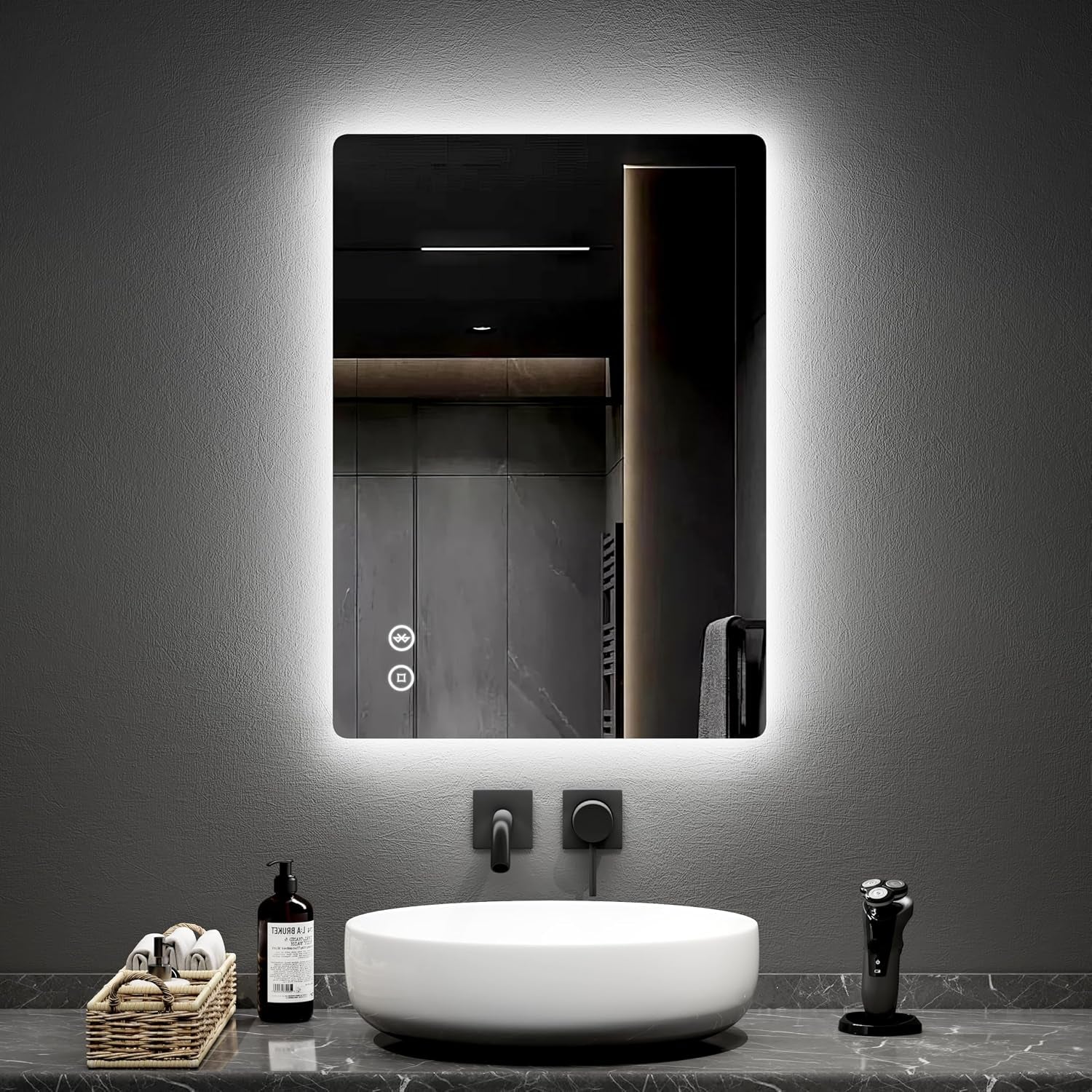 500 X 700 Mm Backlit Illuminated Bluetooth Bathroom Mirrors with Shaver Socket, Wall Mounted Multifunction Bathroom Vanity Mirror with LED Lights and Demister Pad, Energy-Saving LED Smart Mirrors | Bluetooth Speaker with Touch-Controlled LED Lighting, Integrated Demister and Memory Function.