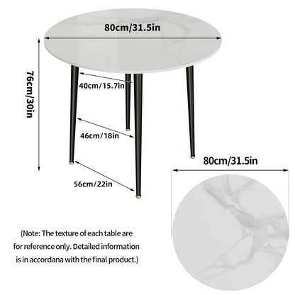 Modern round Kitchen Dining Table Marble Top 80Cm Diameter Linving Dining Room Restaurant Island Table for 4 Seat