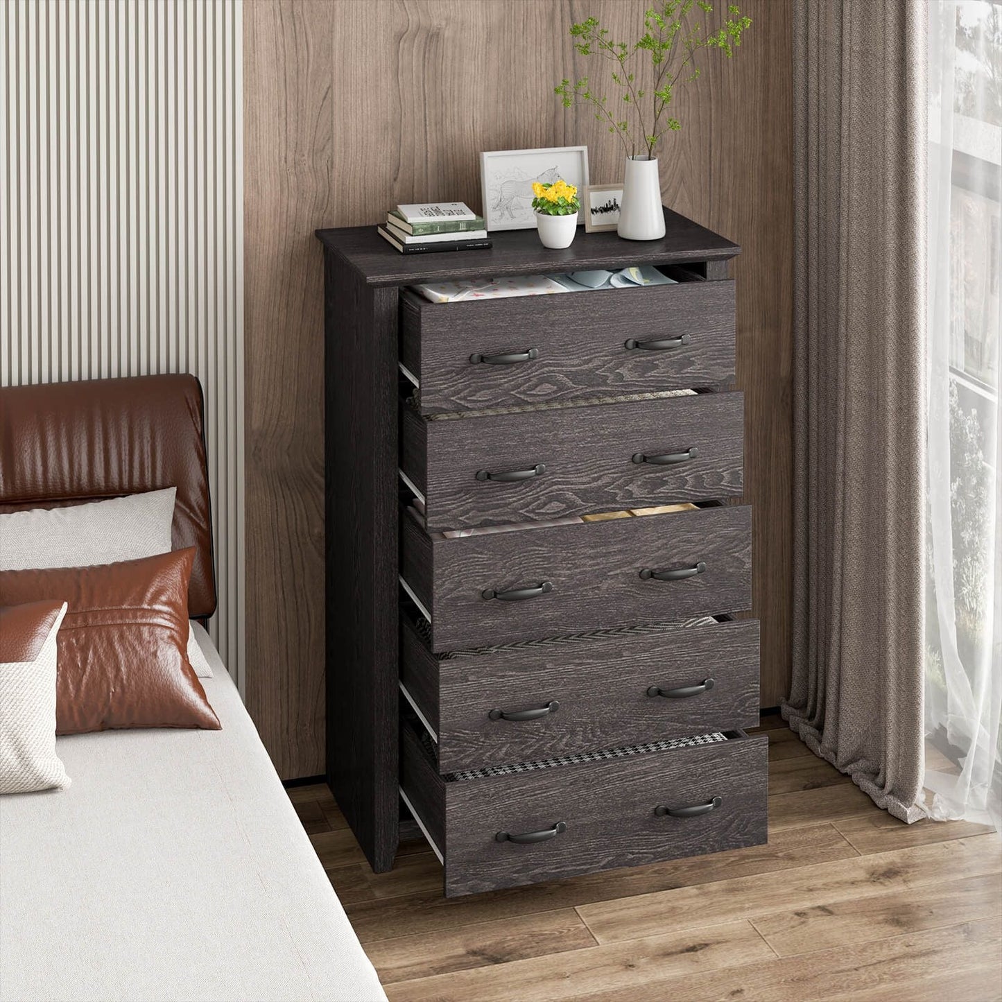 Dresser Vertical Chest of Drawers with 5 Pull-Out Drawers