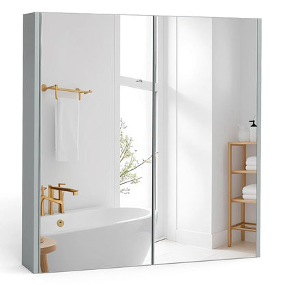 Sleek Medicine Cabinet with Double Mirrored Doors - Space-Saving Storage Solution for Your Bathroom