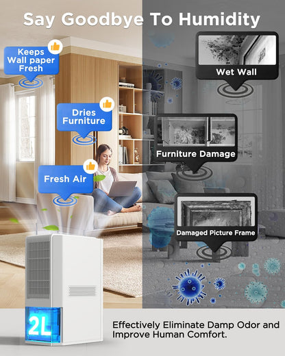 EasyAcc Q22 Bathroom Dehumidifier — 1300ml/Day, Ultra Quiet, 2L Tank