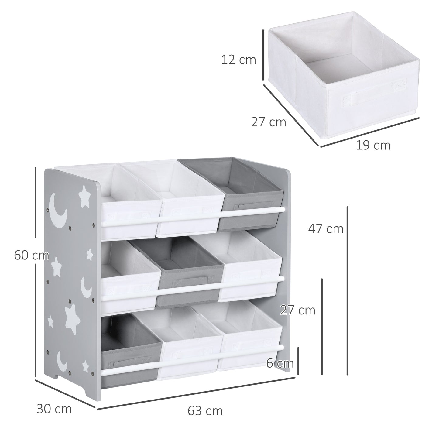 Kids Storage Unit W/ Nine Removable Baskets, for Nursery, Playroom