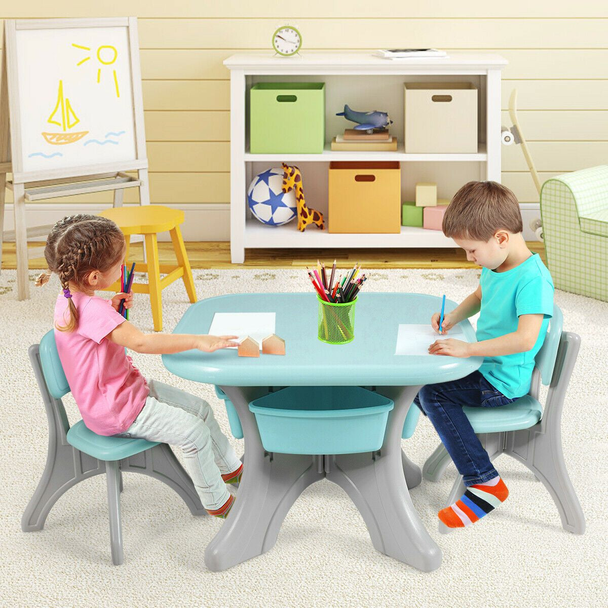 Children'S Activity Table Set with Storage Bins