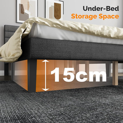 Single Bed Frame, Upholstered Platform Bed with Headboard & under Bed Storage - Sturdy Wooden Slat Support - No Box Spring Needed, Linen-Like Fabric, Light Grey, 90 X 190 Cm
