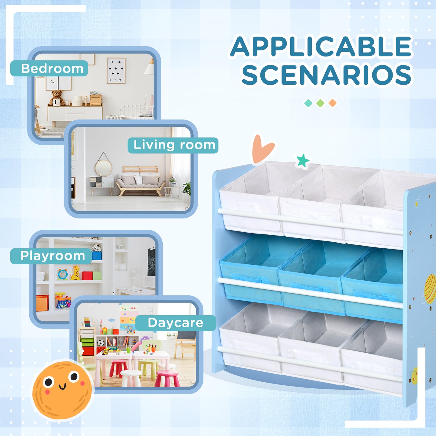 Kids Storage Unit W/ Nine Removable Baskets, for Nursery, Playroom