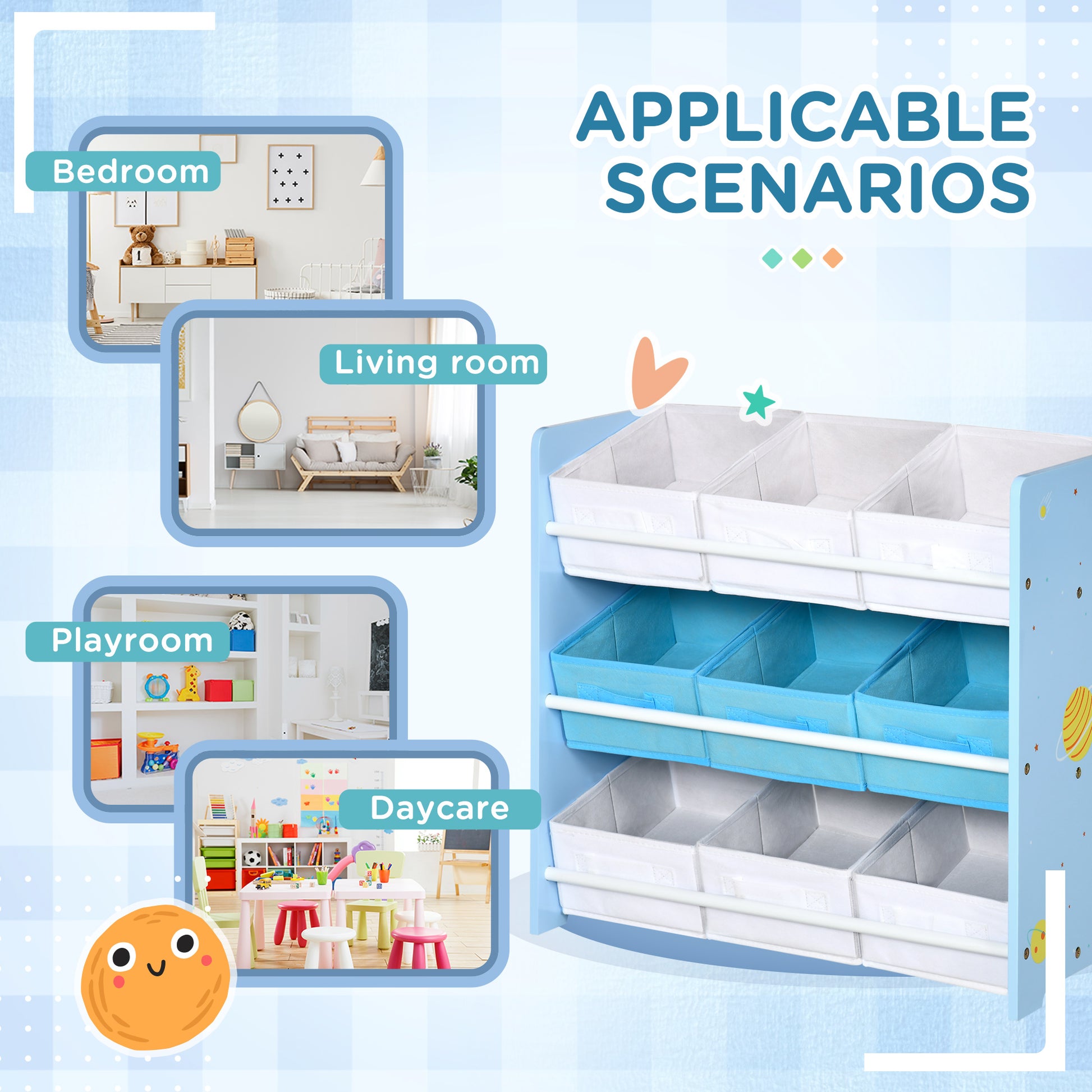 Kids Storage Unit W/ Nine Removable Baskets, for Nursery, Playroom