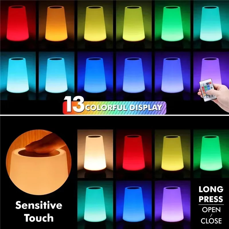 Light RGB 13 Color Changing Night Remote Control Touch Dimmable Lamp Portable Table Bedside Lamps USB Rechargeable Night Lamp