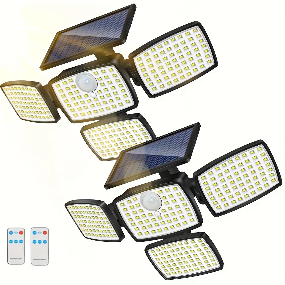 358 LED Solar Motion Sensor Security Lights 3 Heads Remote