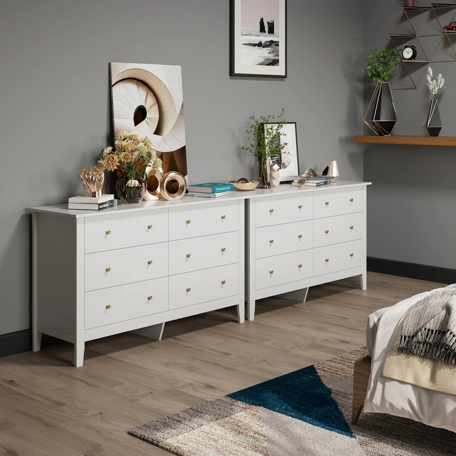 Chest of Drawers Bedroom, Tall Chest of Drawers with 6 Drawers, Bedroom Furniture Dresser Storage Cupboard Cabinet Bedroom Dresser, for Dining Room Living Room Hallway 133X45X79.5 Cm Wooden