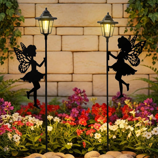 2Pcs Fairy Solar Garden Light,Outdoor Garden Fairy Decor Waterproof Large Hanging Lantern Lights Decorations for Patio Yard Porch Lawn Pathway Statues Outdoor Decor Gifts（Warm Light）