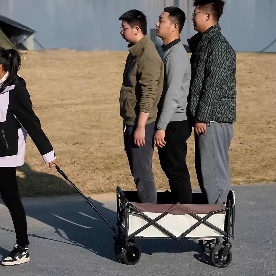 Large Weight Capacity Heavy Duty Wagon Cart Folding Wagon for Outdoor Garden Beach Wagon Camping Equipment with Cup Holders