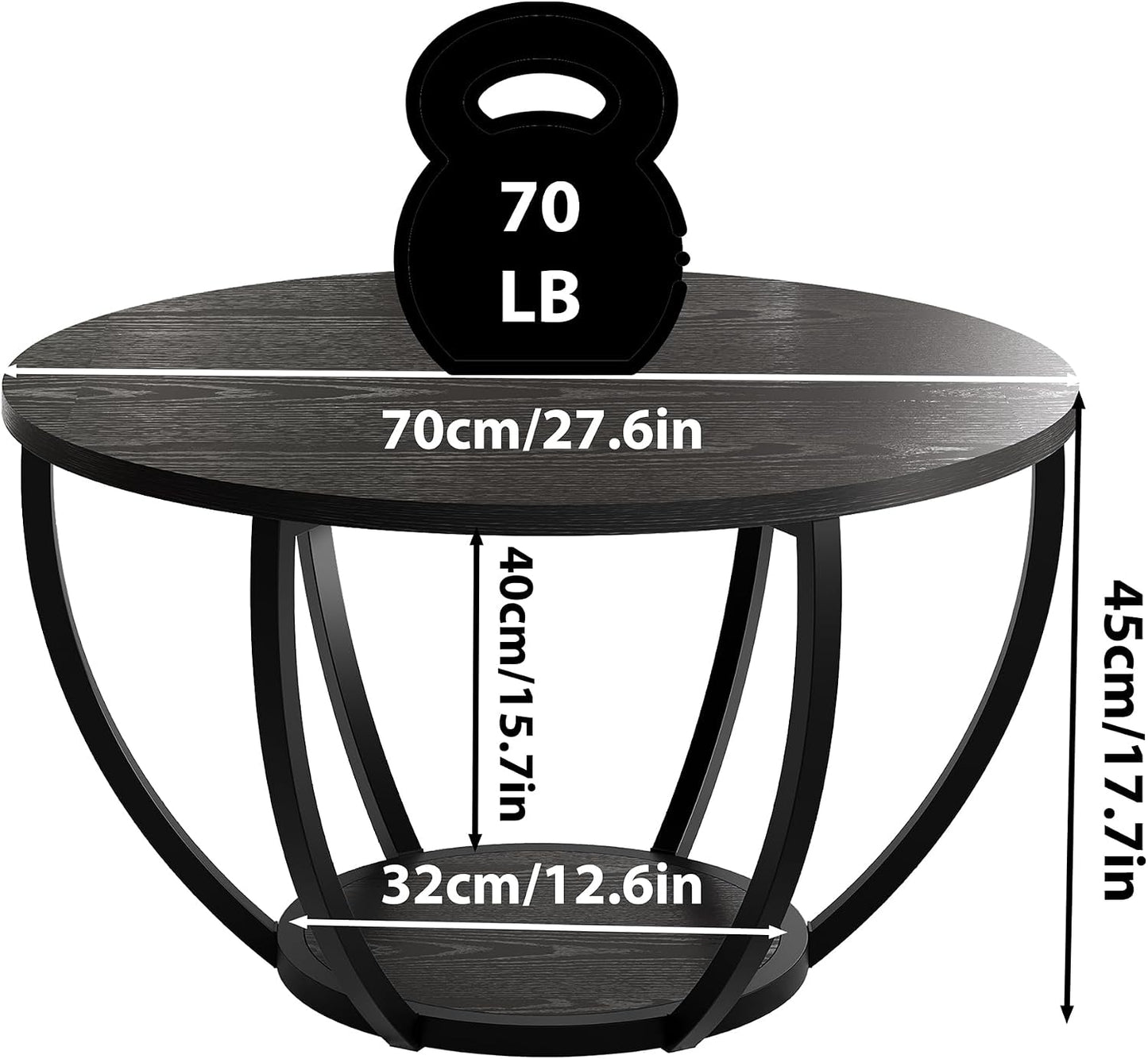 round Coffee Table,Accent Center Table for Living Room,Black | Black Coffee Table,Wooden 2-Tier Circle Coffee Tables with Storage Shelves,Sofa Table for Home Office,Easy Assembly