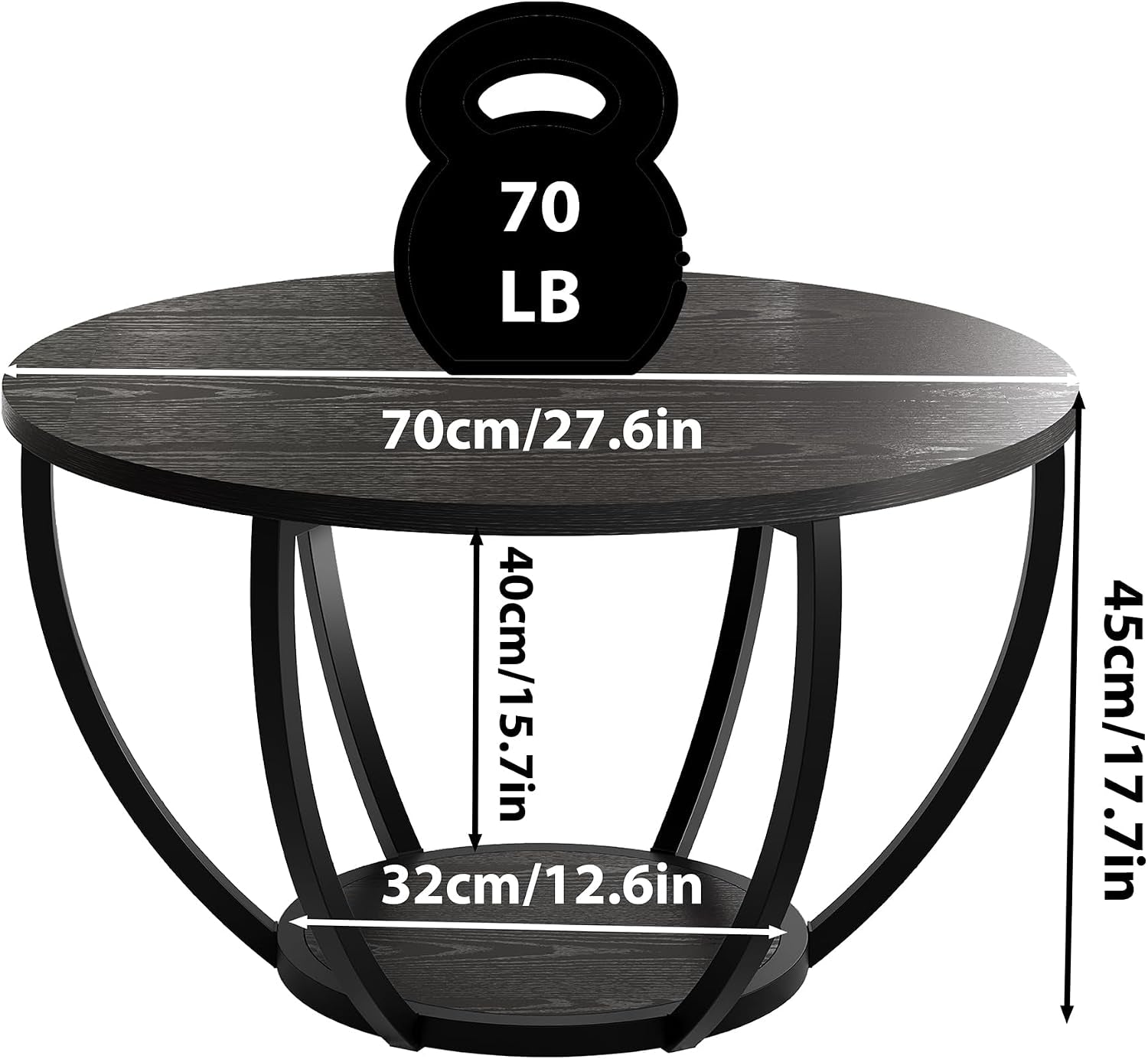 round Coffee Table,Accent Center Table for Living Room,Black | Black Coffee Table,Wooden 2-Tier Circle Coffee Tables with Storage Shelves,Sofa Table for Home Office,Easy Assembly