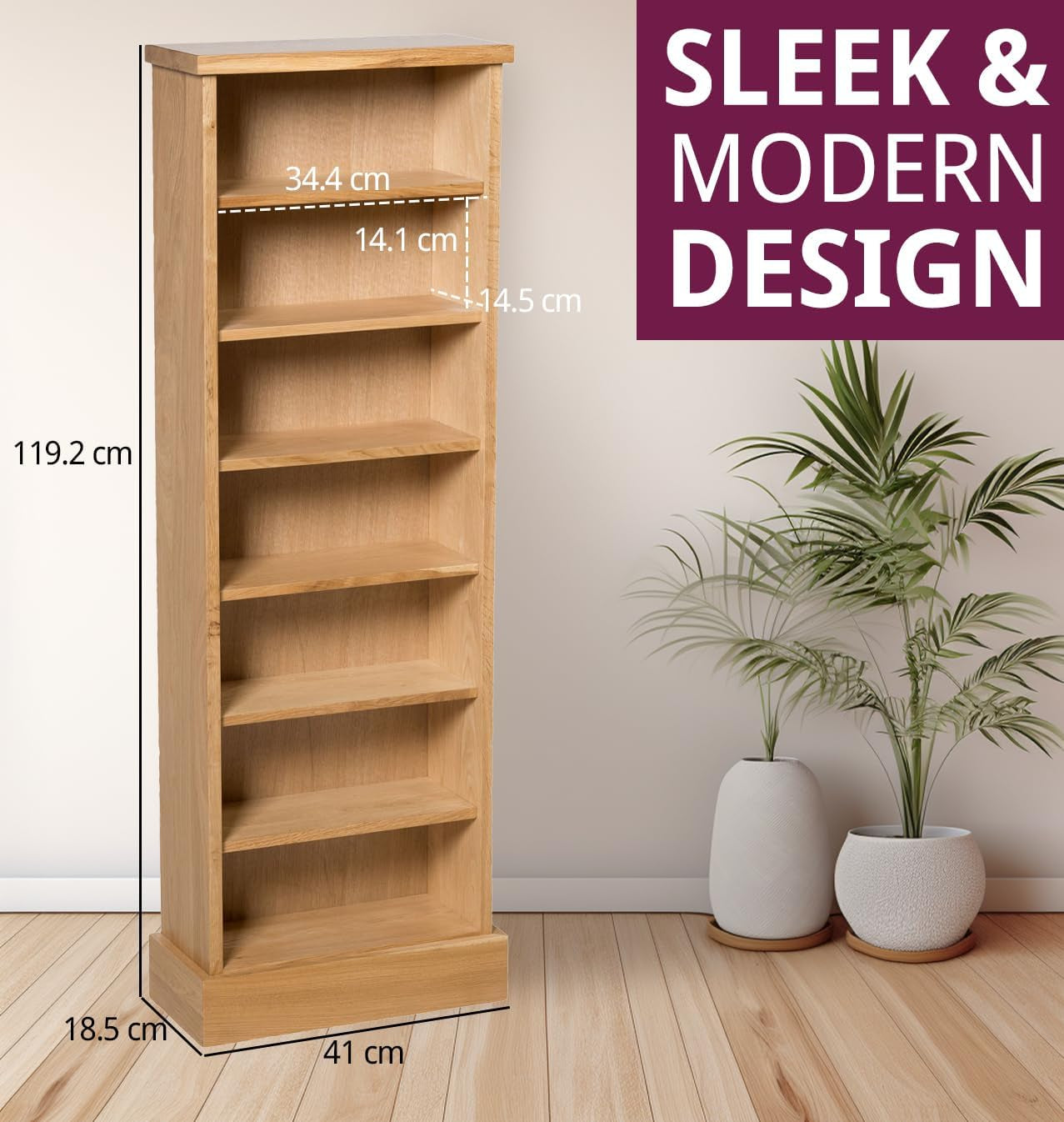 Waverly Oak Dvd Cabinet Wooden Cd Storage with 7-Tier | Solid Wooden Narrow CD Storage Tower, Media Storage Cabinet for Cds or Dvds Light Oak Furniture for Living Room or Bedroom