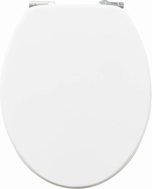 ® Essential Value Toilet Seats Wipe Clean Moulded Wood - Stainless Steel Slow Close Hinges - Wipe Clean - Easy Installation (Solid Wood White)