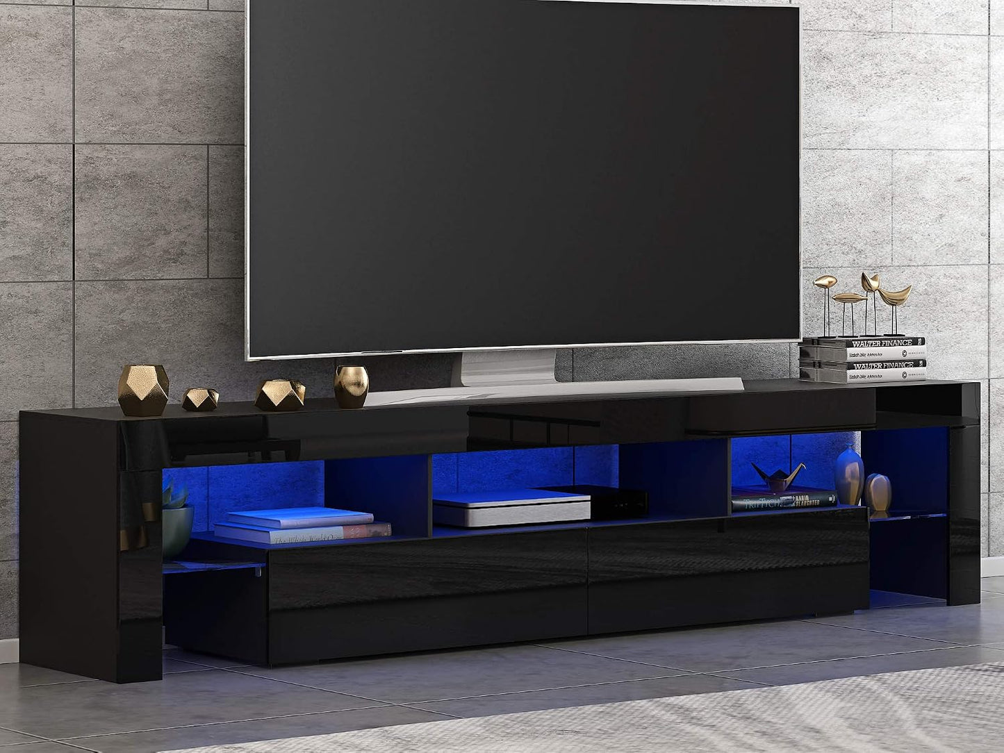 Front RGB LED TV Stand Cabinet Unit Modern 160Cm TV Desk with Storage for Entertainment Living Room (Black)