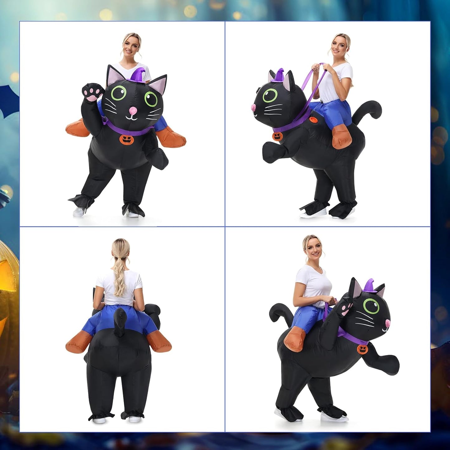 Inflatable Cat Costume for Adult Kids, Halloween Costumes Men Women Ride on Blow up Costumes Funny Fancy Dress Party Costumes (Adult)