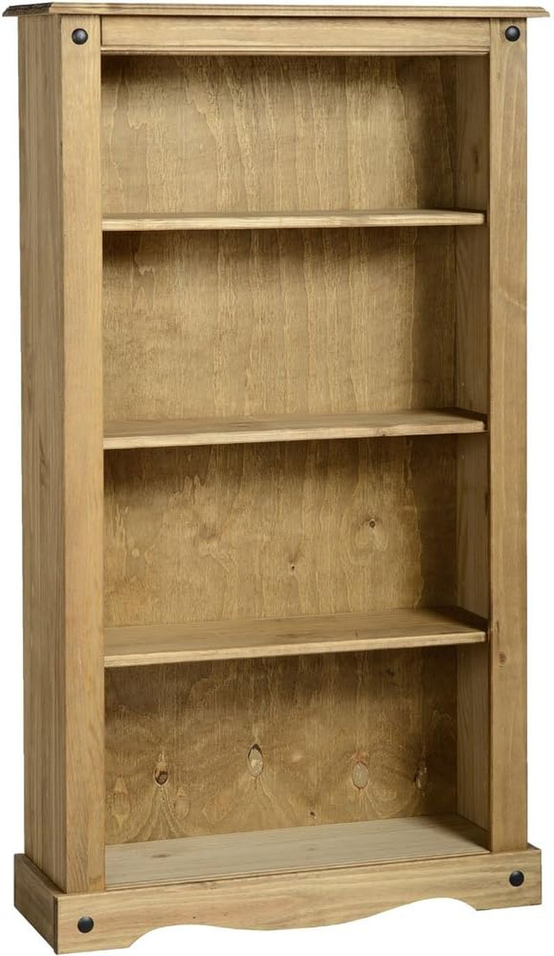 Corona Solid Wood Pine Medium Bookcase Wooden Open Shelving Unit Office Living Room Lounge Hallway Shelves Dresser Book Stand Mexican Style 150Cm High 82Cm Wide 29Cm Deep