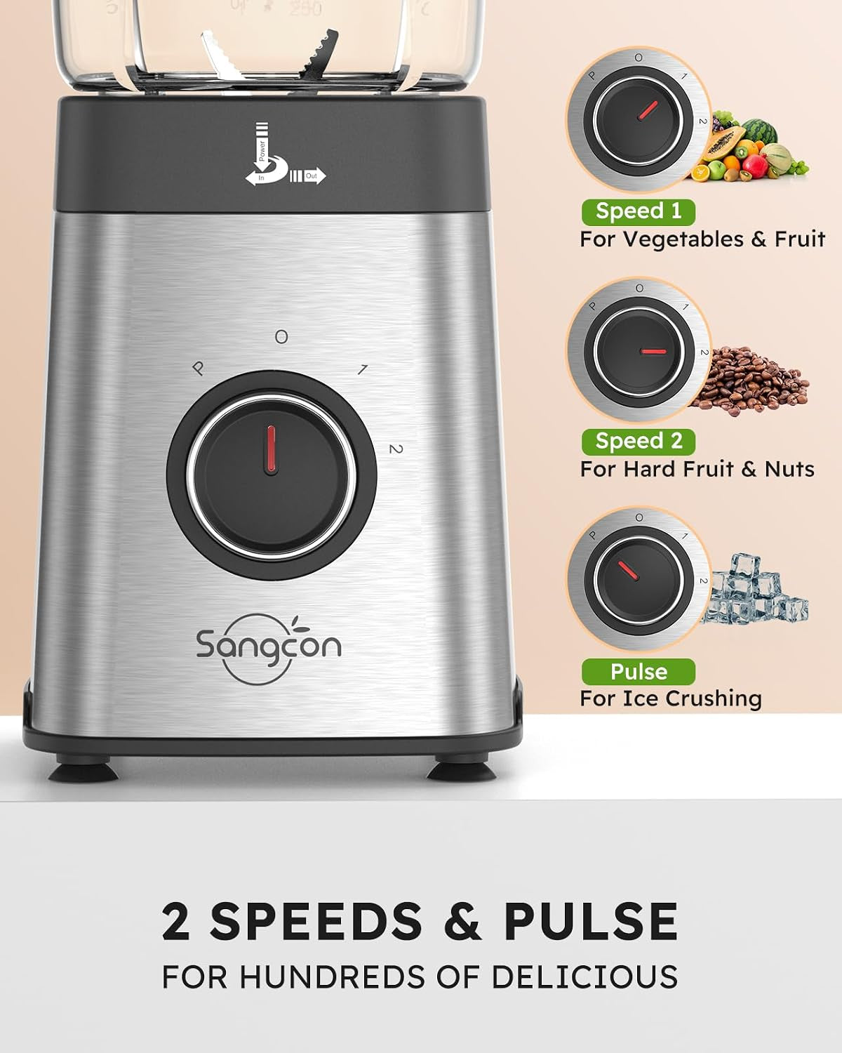 Blenders for Kitchen and Food Processor Combo, 5 in 1 Jug Blender for Shakes and Smoothies,3 Speed Control with Pulse 500W for Ice, Fruit, Meat,Vegetable