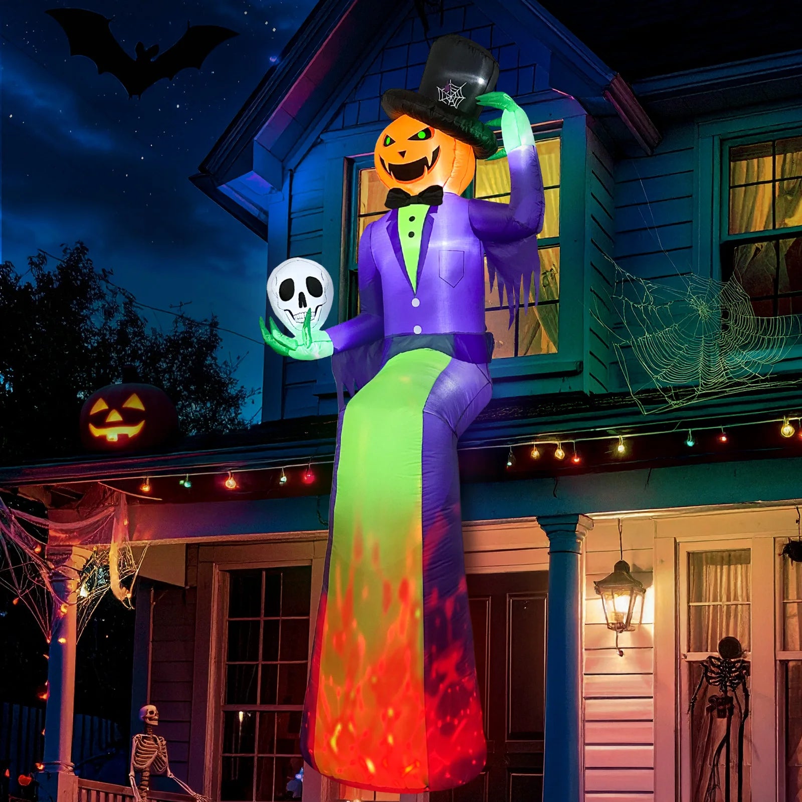 10FT Giant Halloween Inflatables, Scary Sitting Inflatable Pumpkin Decorations Outdoor for Roof Balcony Lawn Garden Yard Decor