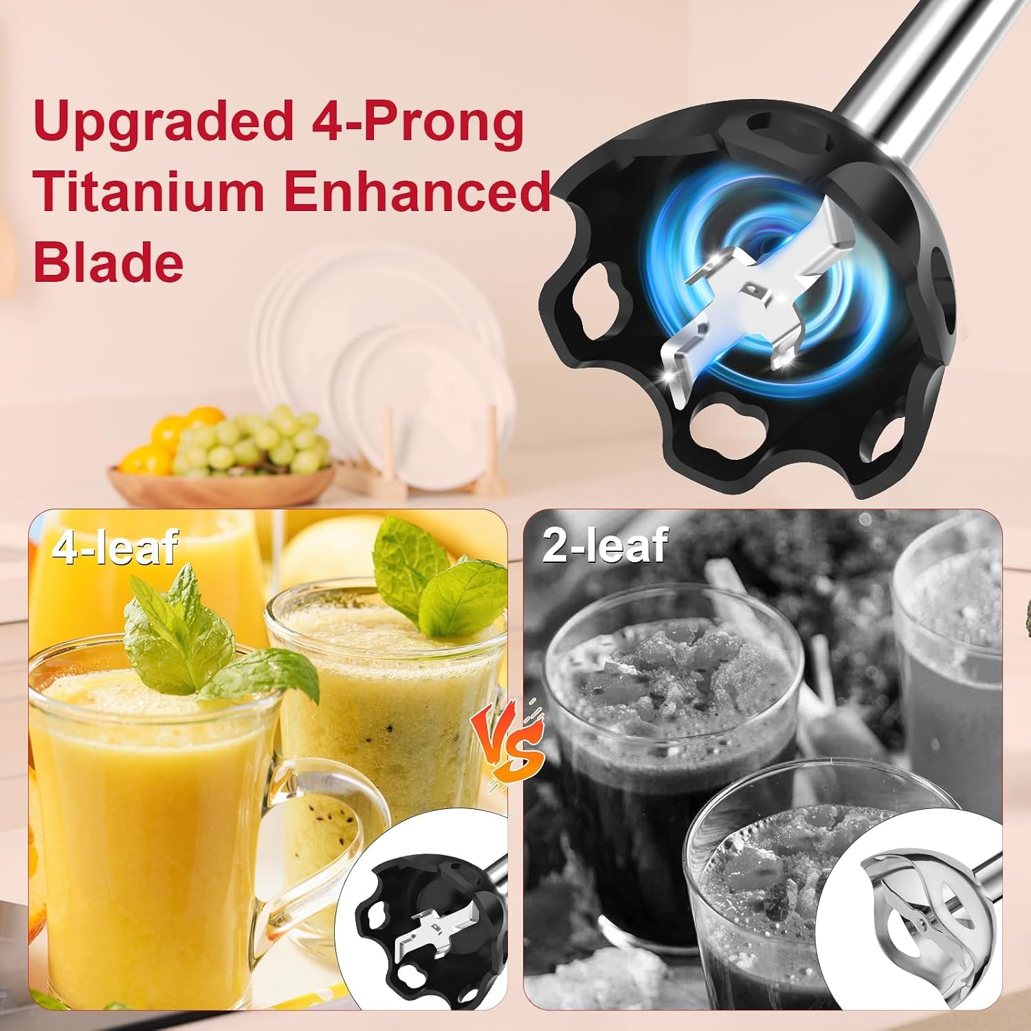 Electric Stick Hand Blender Handheld - 1100W 5-In-1 Immersion Stick Blenders for Kitchen Soup with 12 Speed, Turbo Boost, Chopper, Beaker, Whisk and Milk Frother for Milkshake Puree Smoothie Baby Food