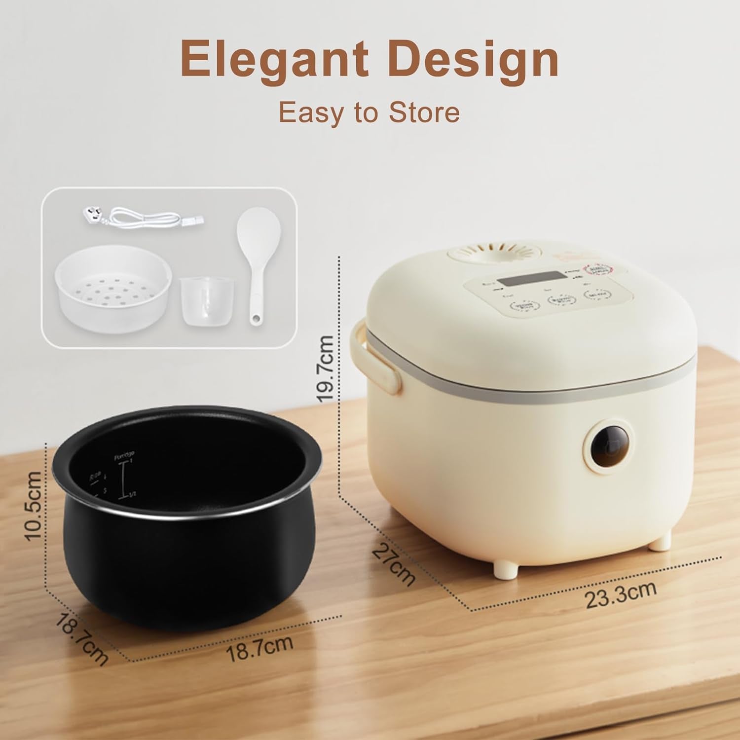 Small Rice Cooker, 4 Cup 2L Multifunctional with Steamer, Yellow | Smart Control, 7-Step Cooking; 6-In-1: Rice, Porridge, Soup, Steam, Keep Warm; Non-Stick Pot, Removable Lid, Compact