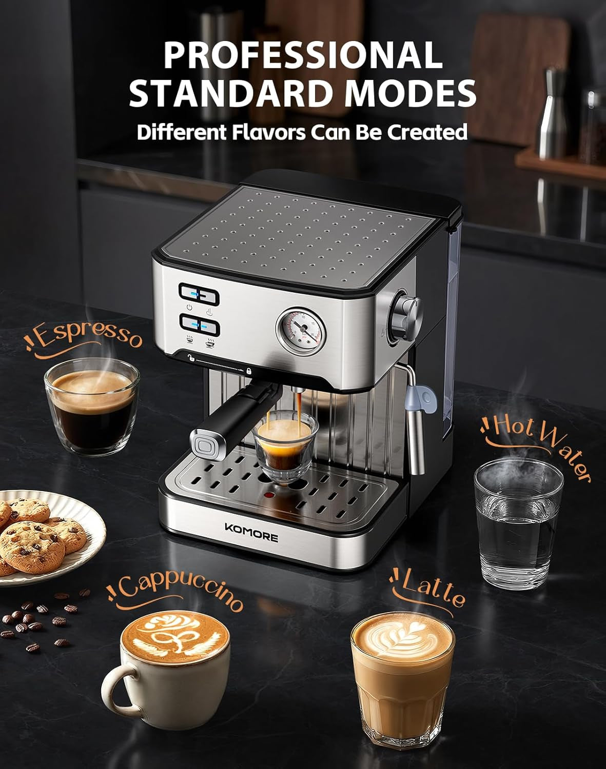 Espresso Machine, 20 Bar, 1.6L, Stainless Steel Coffee Machines | Milk Frother, Removable Water Tank, Warm Cup Area, Memory Function, Latte Machine, Espresso & Cappuccino Machines for Home