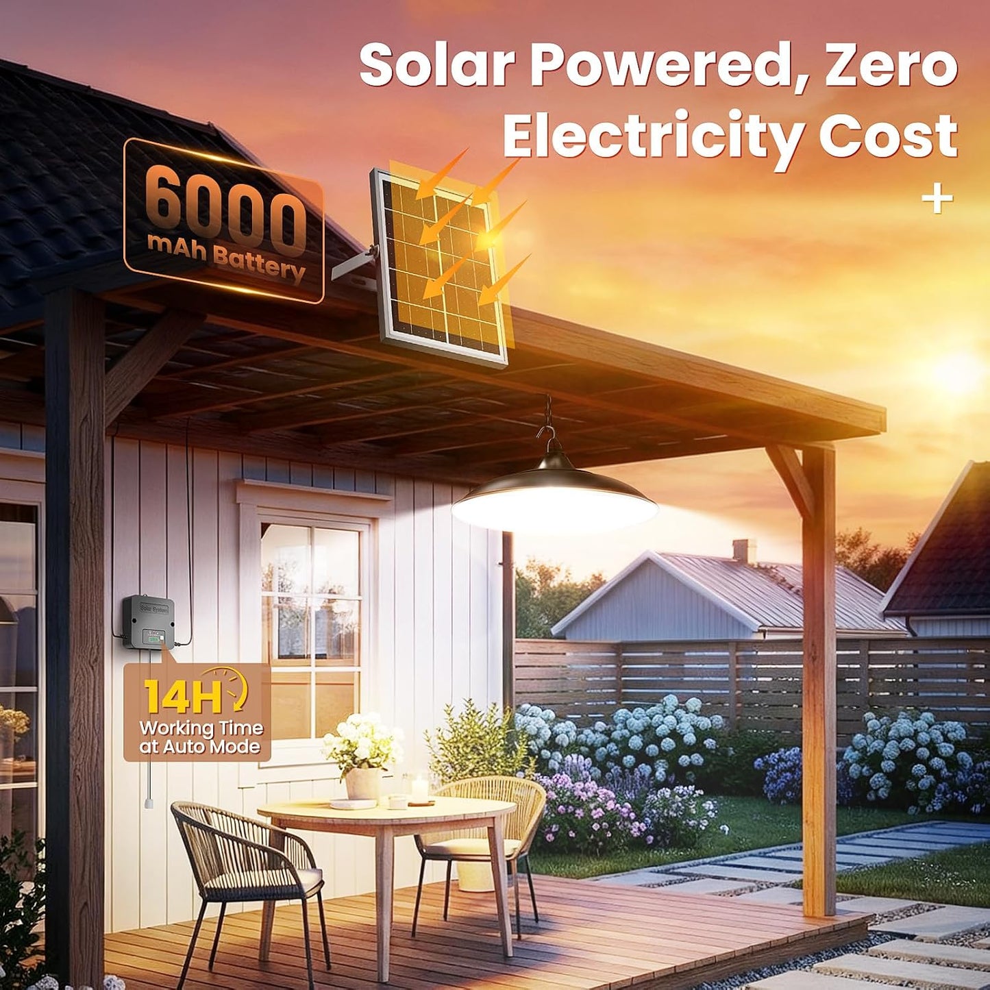 Solar Shed Light Indoor Outdoor, 2000LM Daytime Available Pendant Light with Pull Cord, Power Display & Mode Indicator, 3 Lighting Modes Solar Lights IP65 Waterproof for Garage Gazebo Porch