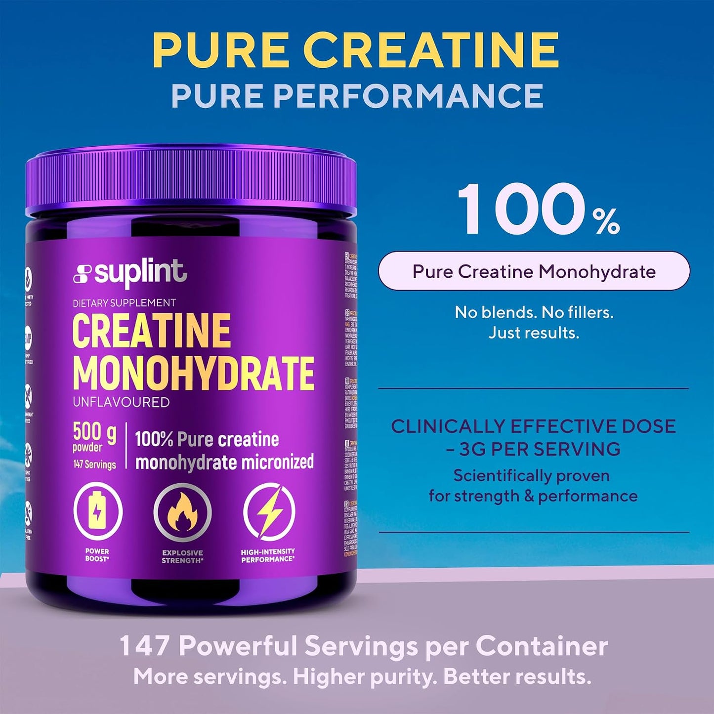 100% Pure Creatine Monohydrate Powder 500 G – 147 Servings