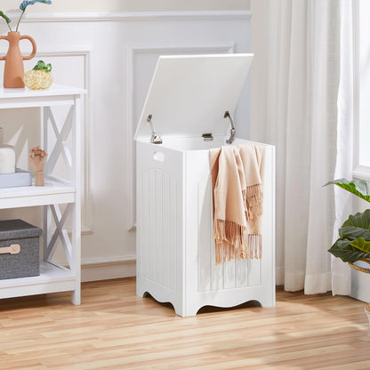 White Bathroom Laundry Basket Large Bin Wooden Storage Home Organizer Hamper with Lid
