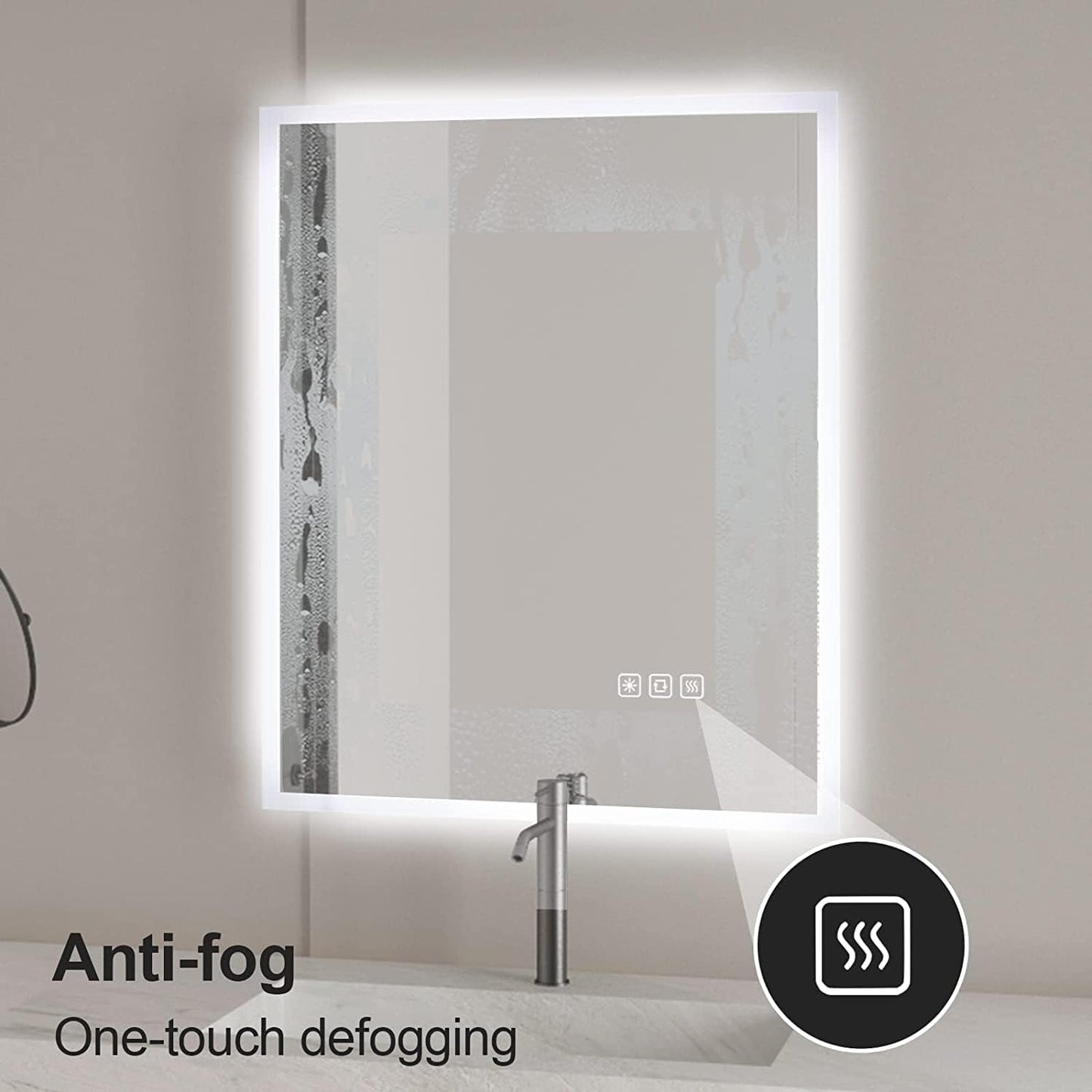 800X600 Mm Backlit Illuminated Bathroom Mirrors, Wall Mounted Multifunction Bathroom Vanity Mirror with LED Lights, Adjustable Light, anti Fog, Memory Dimming Function, Vertical/Horizontal